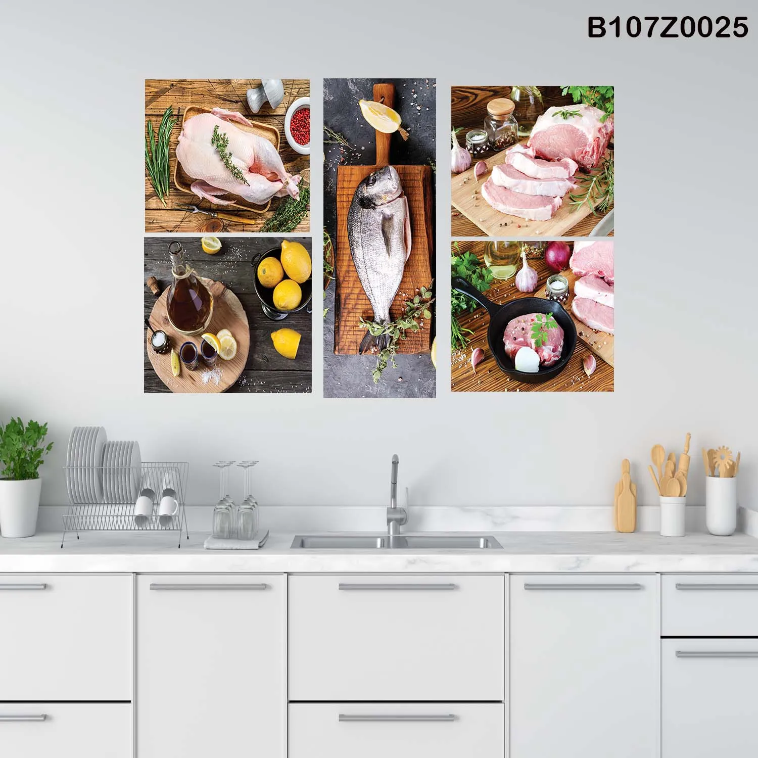 لوحة جدارية أطعمة طازجة بتصميم مطبخ عصري