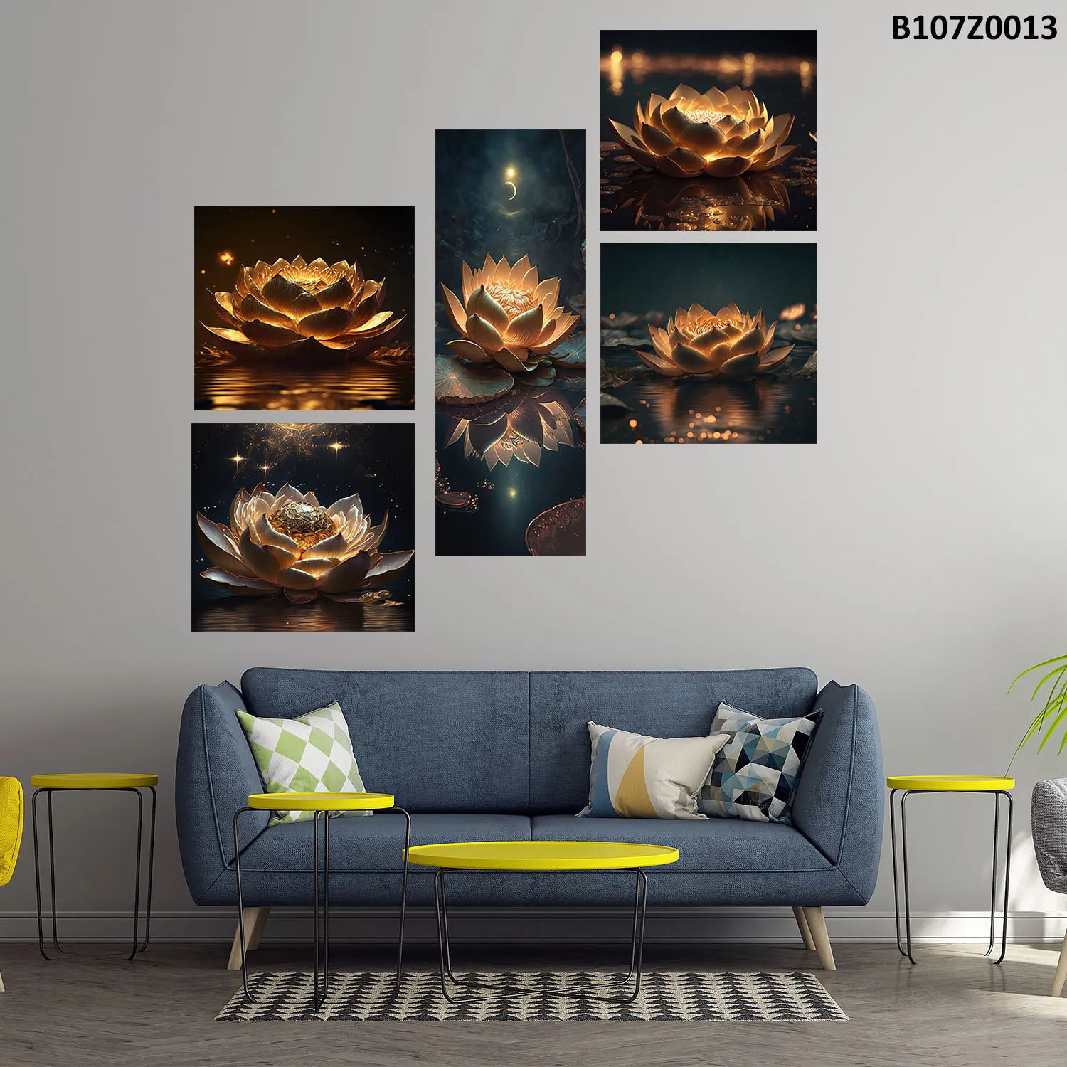 لوحة جدارية زهرة لوتس ذهبية على الماء