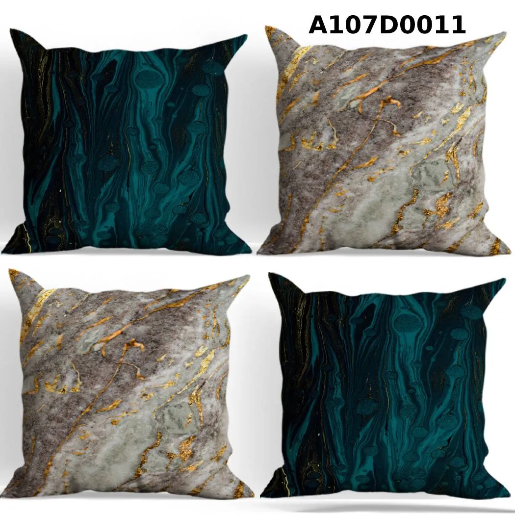 طقم أوجه مخدات مطبوع نقشة رخام فاخرة