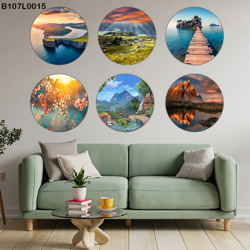 لوحة جدارية ست دوائر مناظر طبيعية ملونة