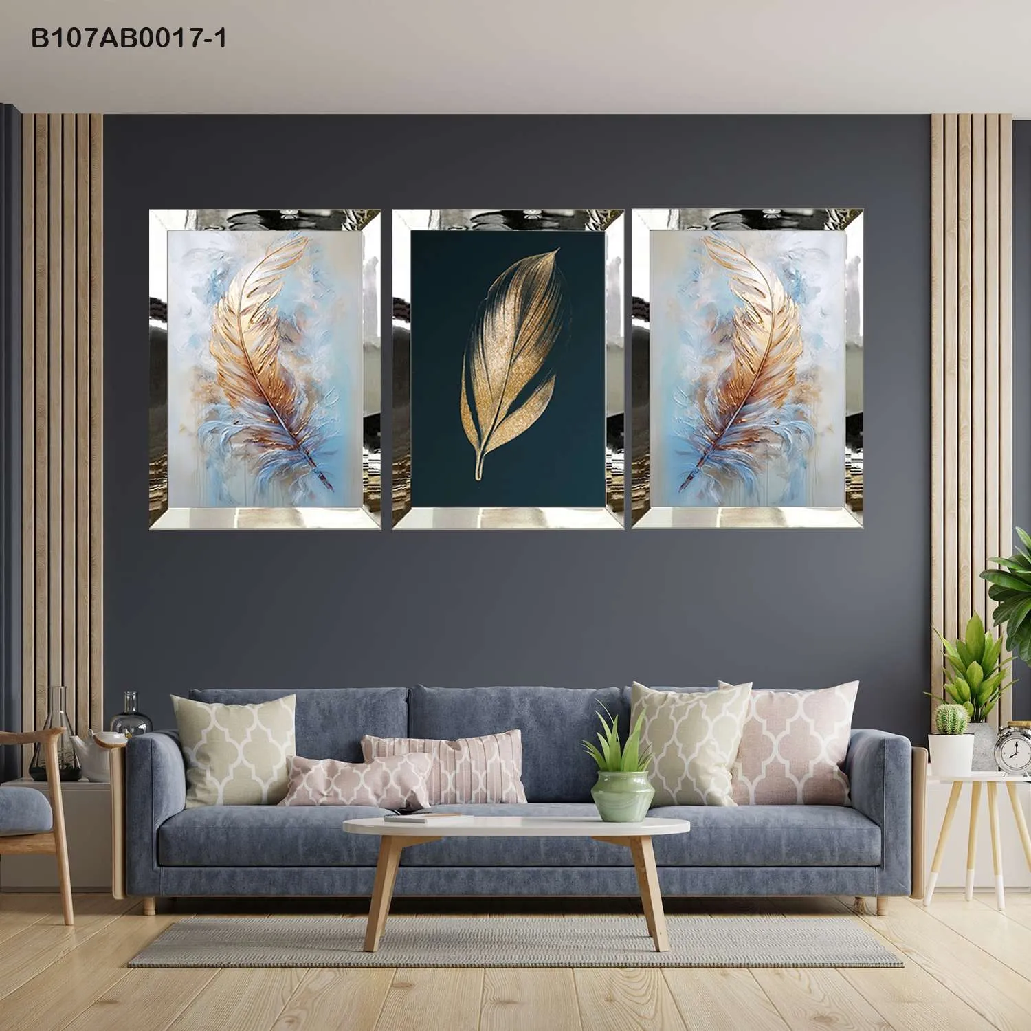 لوحات جدارية ريشة ذهبية بتصميم فني إطار فضي