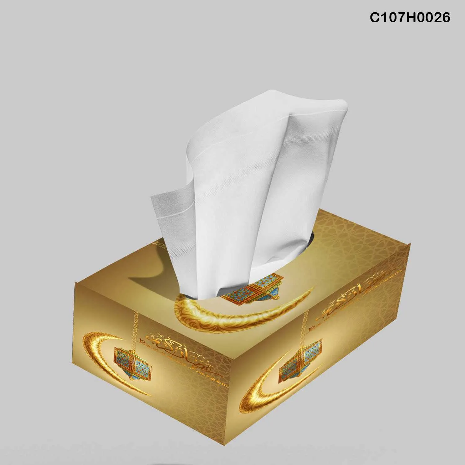 علبة محارم طباعة ديجيتال تصميم رمضاني ذهبي فاخر