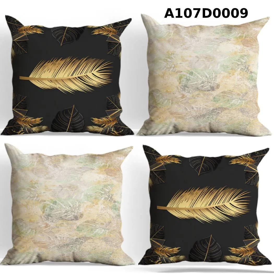 طقم أوجه مخدات مطبوع ريشة ذهبية وخلفية هادئة