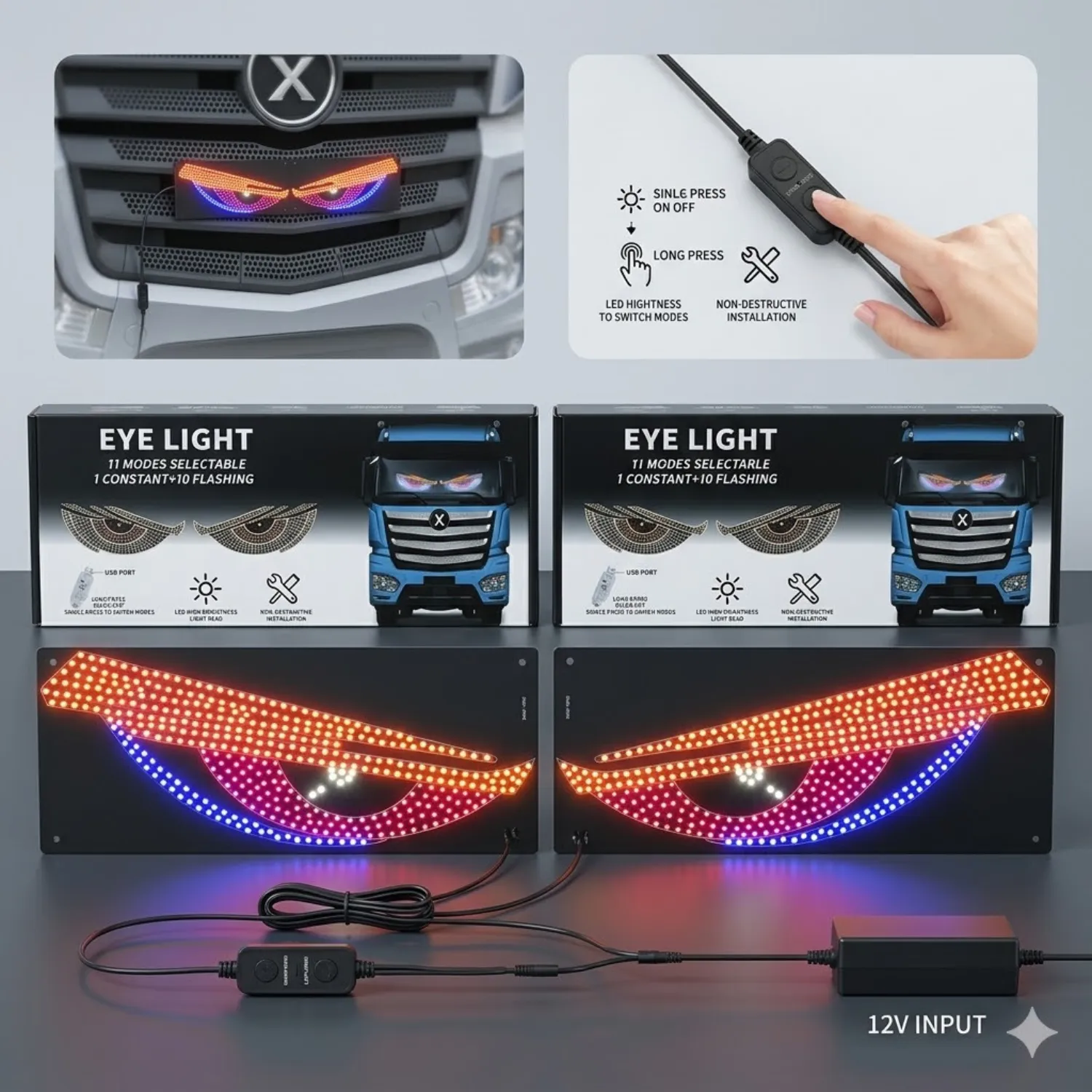 طقم إضاءة LED "العيون الغاضبة" الكبير للشاحنات والسيارات