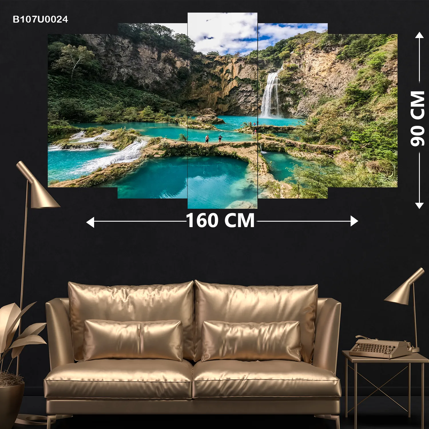 لوحة جدارية شلالات وبحيرات فيروزية