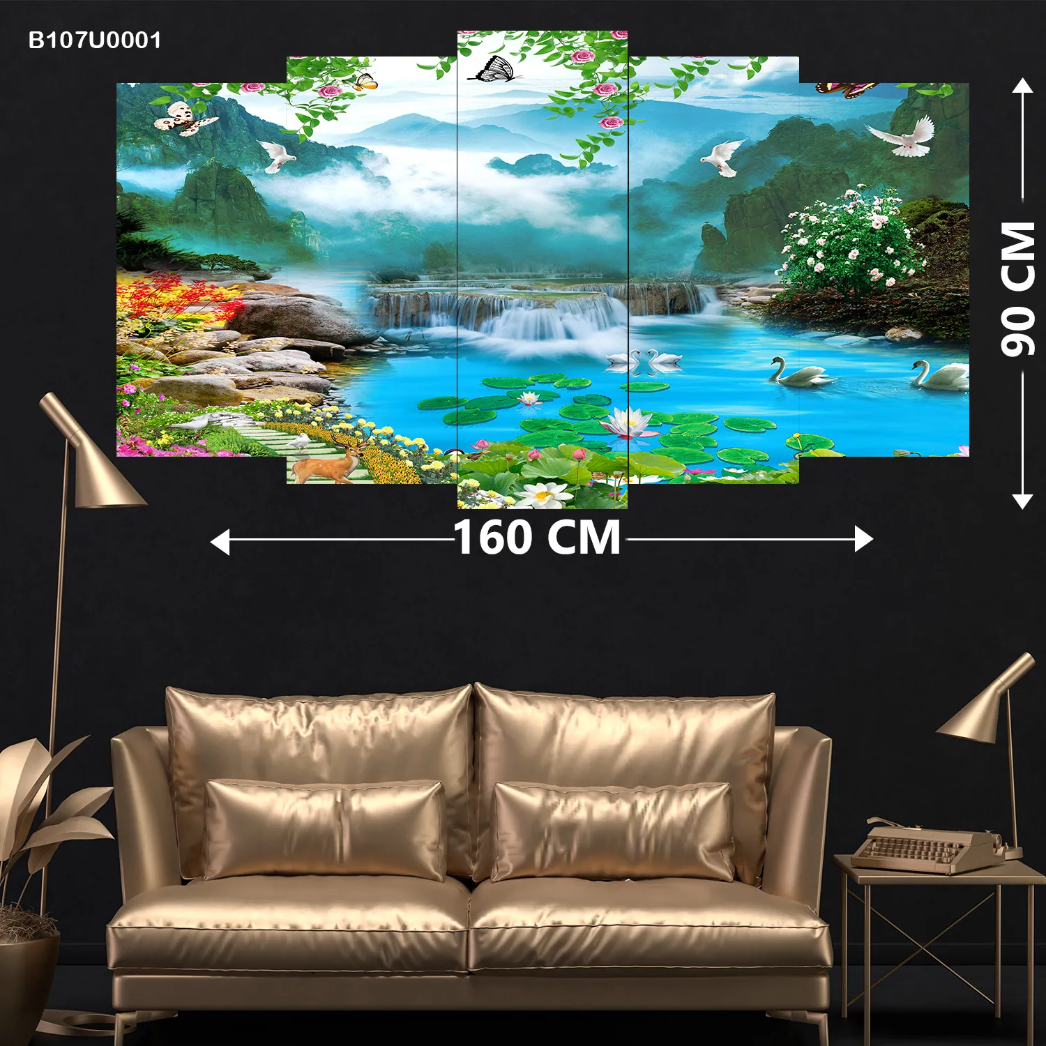 لوحة جدارية شلال وسط الطبيعة