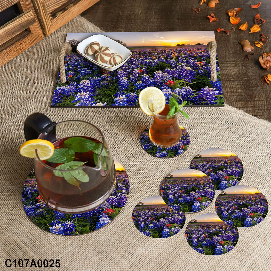 صينية مطبوعة حقل الزهور الملونة والطبيعة