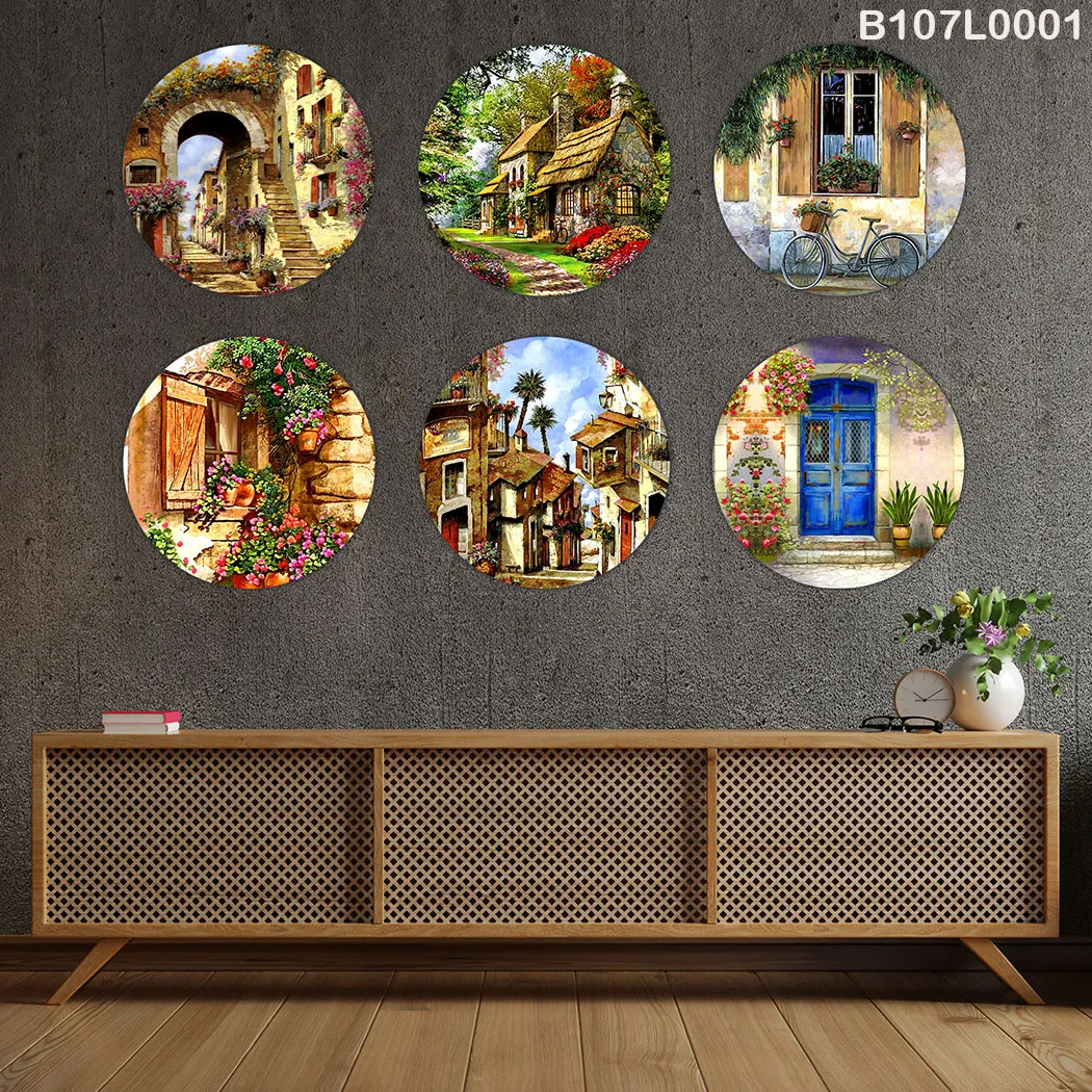 لوحة جدارية ست دوائر أبواب وبيوت ريفي