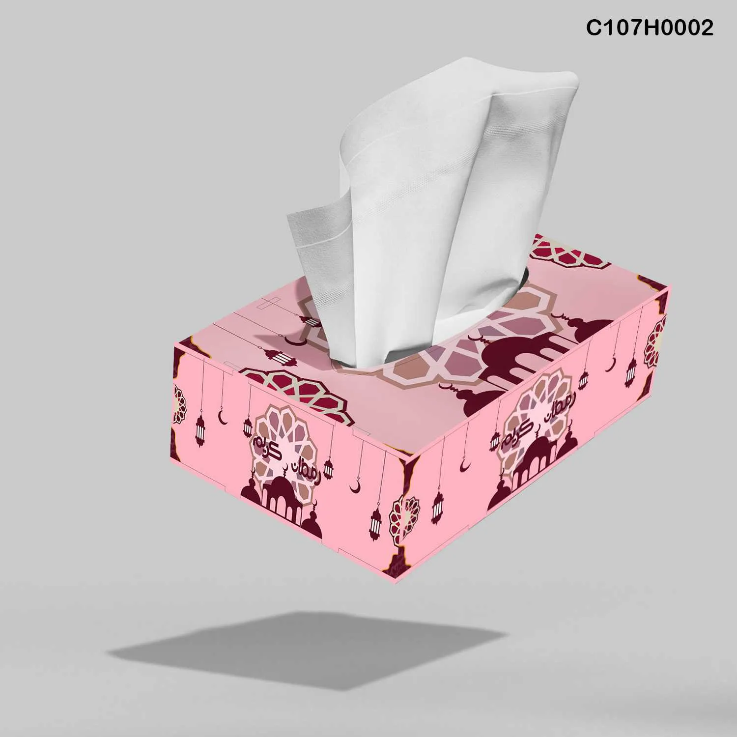 علبة محارم طباعة ديجيتال نقوش رمضان وردي